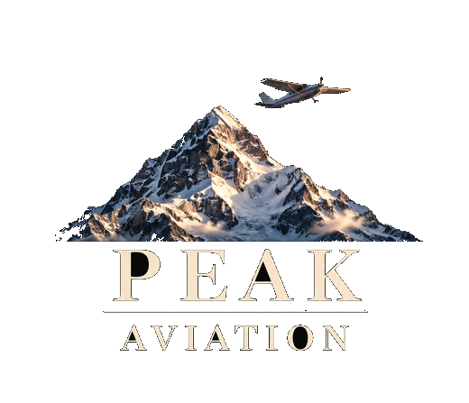 Peak Aviation — airplane flying over a mountain peak
